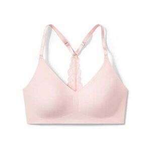 True & Co Pink True Body Triangle Lace Racerback Wireless Bralette Size L